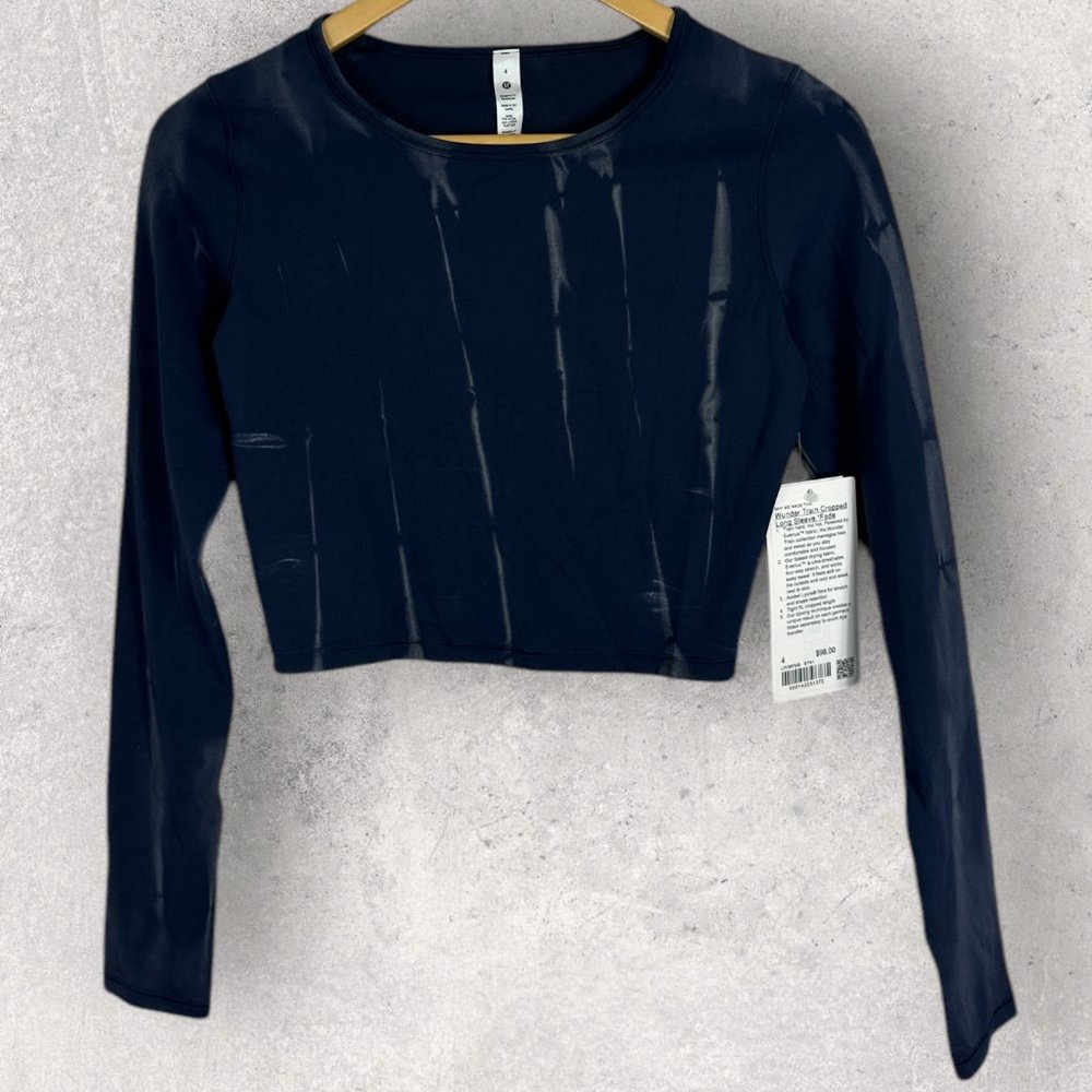 NWT Lululemon Wunder Train Cropped Long Sleeve Shirt Navy Womens Size 4 Top Blue